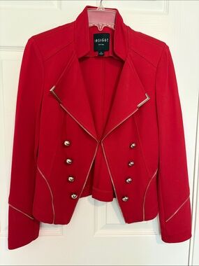 Insight Red Military-Style Double-Breasted Zip Accent Blazer
